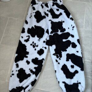 fluffy cow print pants